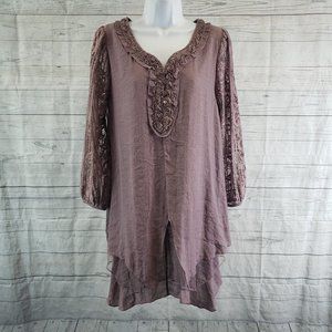 Pretty Angel Womens Tunic Top Sz Small Purple Layered Lace Linen Blend